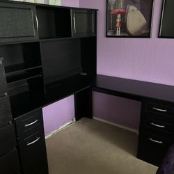 Large Black Corner Desk + Accessories 