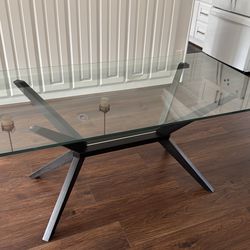Trestle Glass Top Dining Table