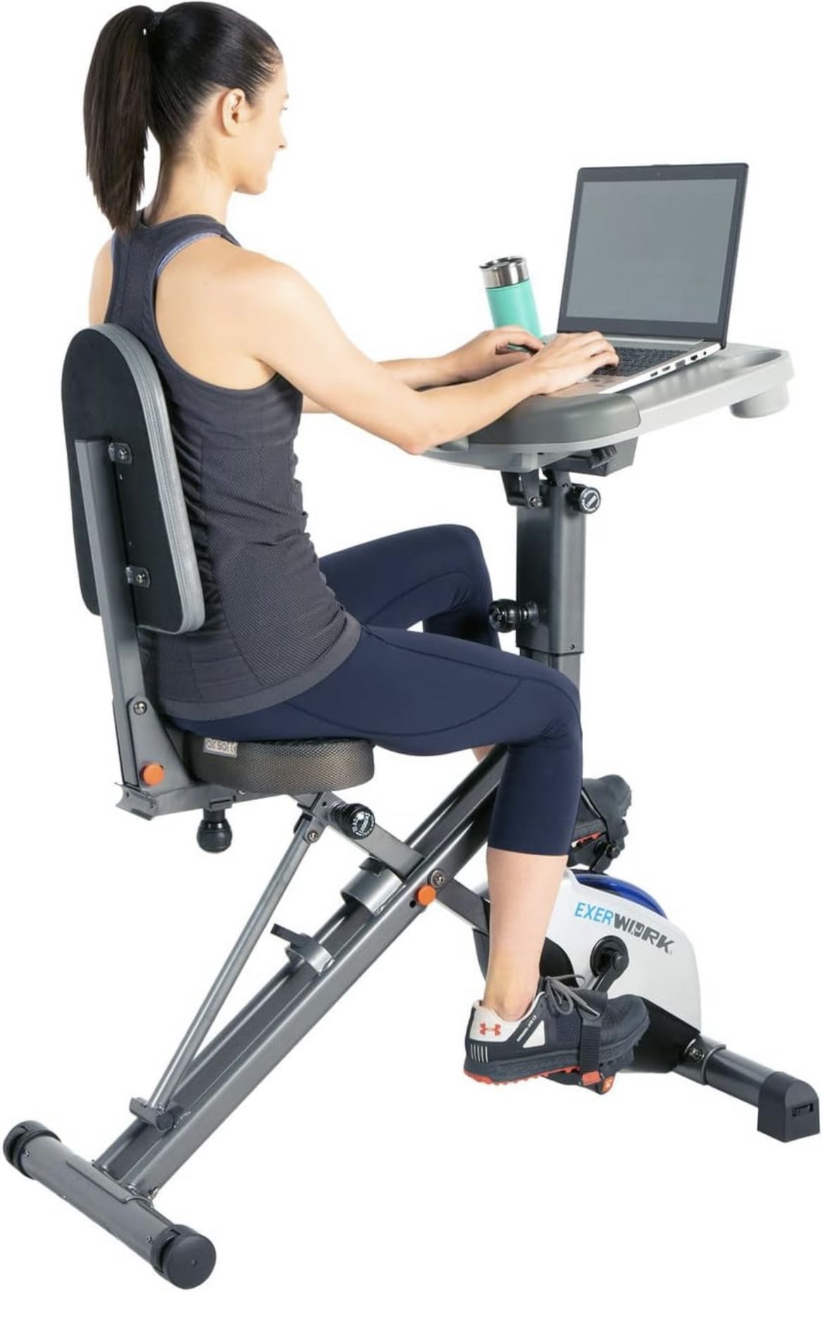 EXERPEUTIC EXERWORK 2000i Bluetooth Folding Exercise Desk Bike with 24 Workout Programs and Free App