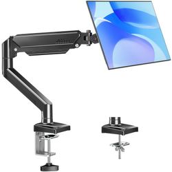 New Mountup Monitor Arm for 13-32 inch Screens, Monitor Desk Mount, Adjustable Height, VESA Mount W/ Clamp & Grommet Bases, Freelift Black