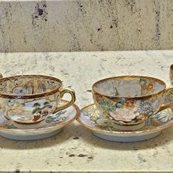 4 Kutani eggshell china teacups & saucers