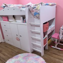 Children’s Loft Bed With Desk - White