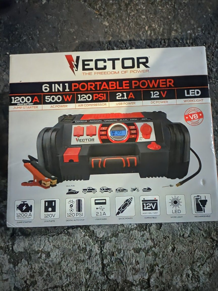 Vector 6-in-1 Portable Power Station 1200a Jump Starter