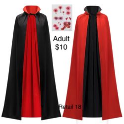 Reversible Cape Red Black Adult Vampire Magician / Capa Adulto Vampiro