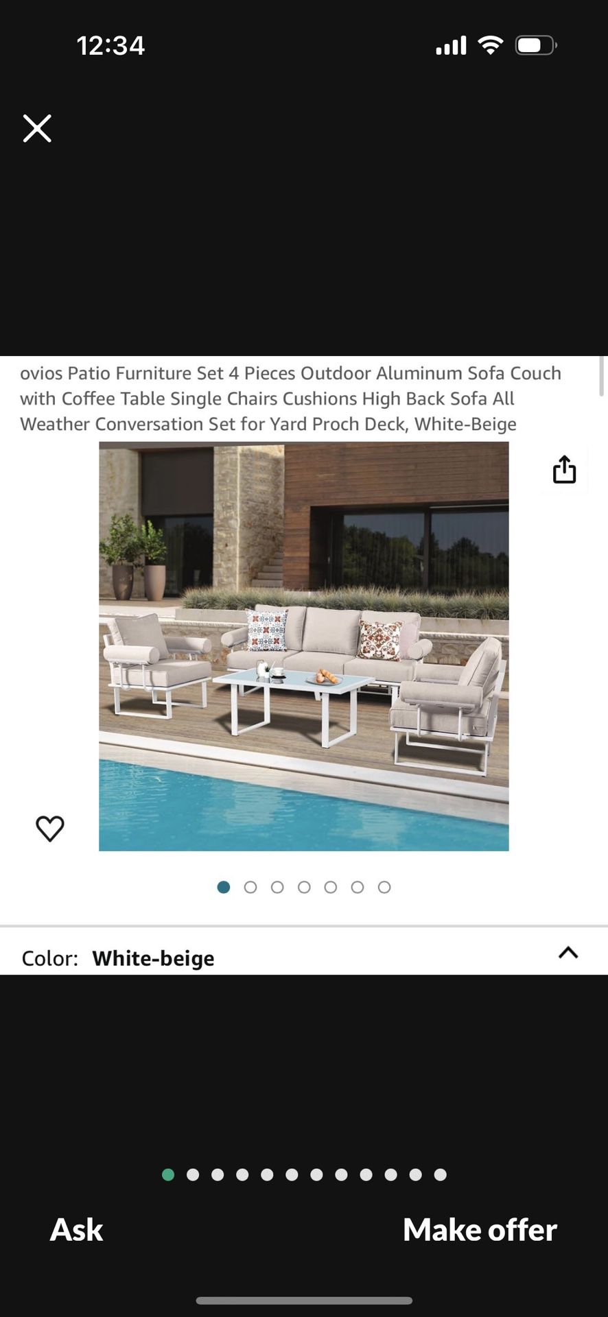 ovios Patio Furniture Set 4 Pieces Outdoor Aluminum Sofa Couch with Coffee Table Single Chairs Cushions High Back Sofa All Weather Conversation Set fo