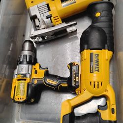 DEWALT Reciprocating Saw (cordless), 1/2" Hammer Drill/Driver (cordless), 60mm Jigsaw (corded)