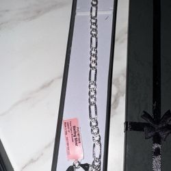 SOLID SILVER FIGARO BRACELET 7.5mm 8”