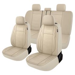 Beige Full Set Universal Car Seat Covers PU Leather