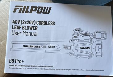 FIILPOW B8 Pro+ Cordless 40V 570CFM Leaf Blower with 2x 4.0Ah Batterie