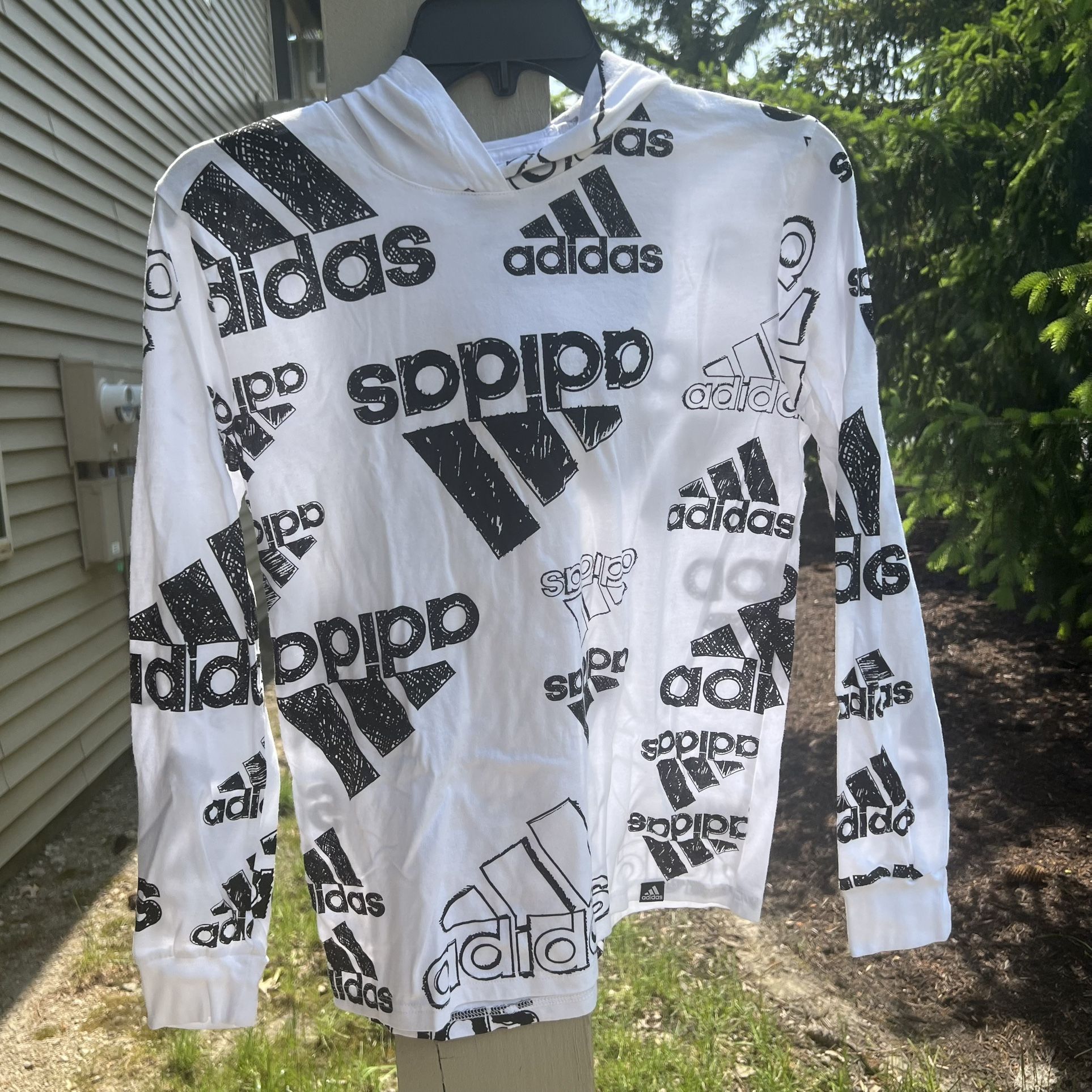 Adidas Big Boys Hooded Long Sleeve Graphic T-Shirt
