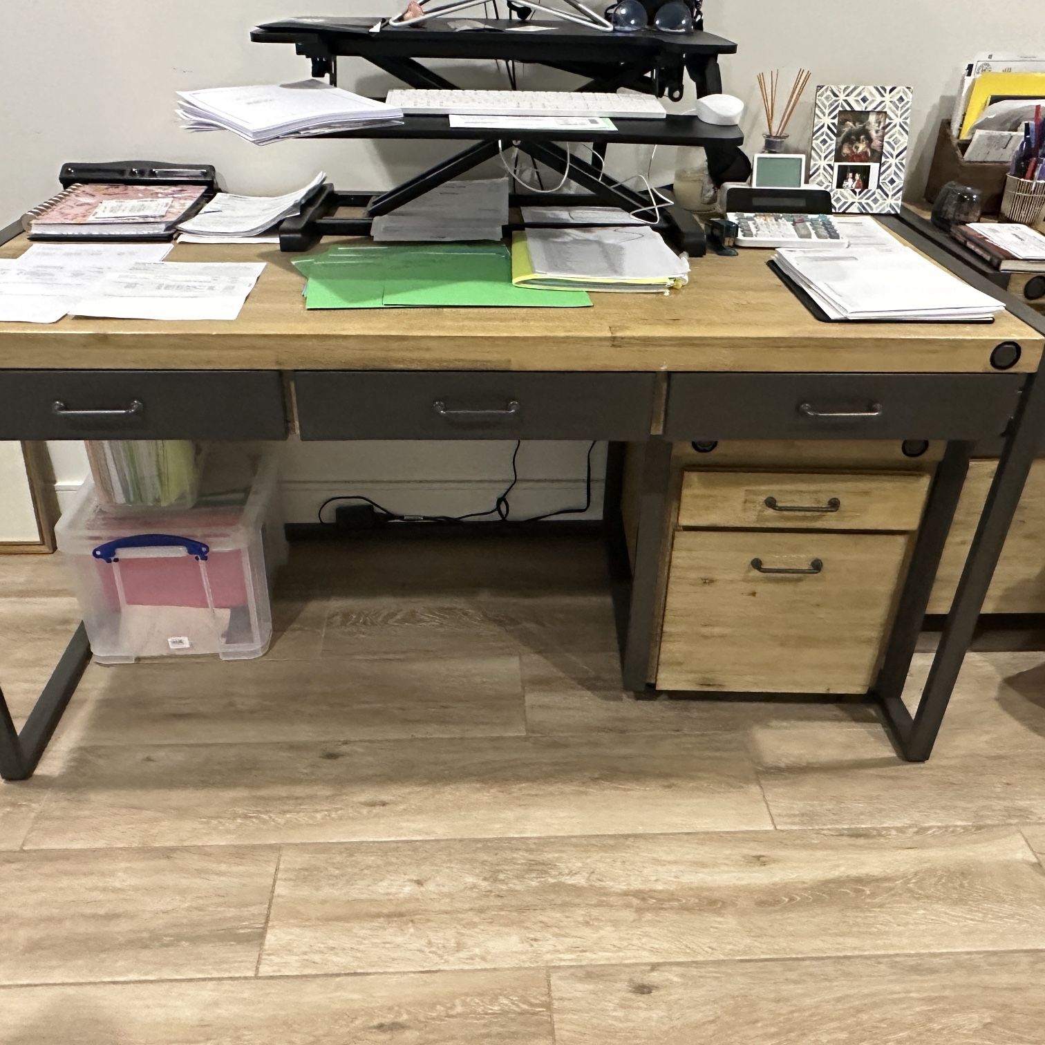 Desk, Two Double File Cabinets, 1 Single File Cabinet