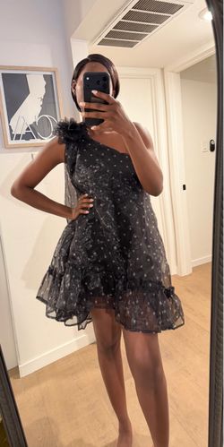 Black Polka Dot One-Shoulder Mini Dress