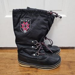 ROXY Winter Snow Boots Black Lace Up Lined Very Warm Adult sz 6 Youth 5.5