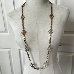 Tory Burch Gold Tone Logo Link Necklace 