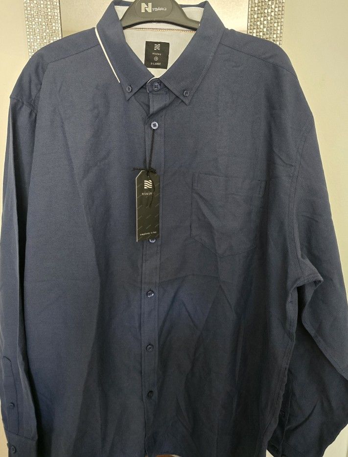 Camisa De Vestir Para Hombre De Manga Larga Con Botones Y Bolsillo Color Azul Medida XL