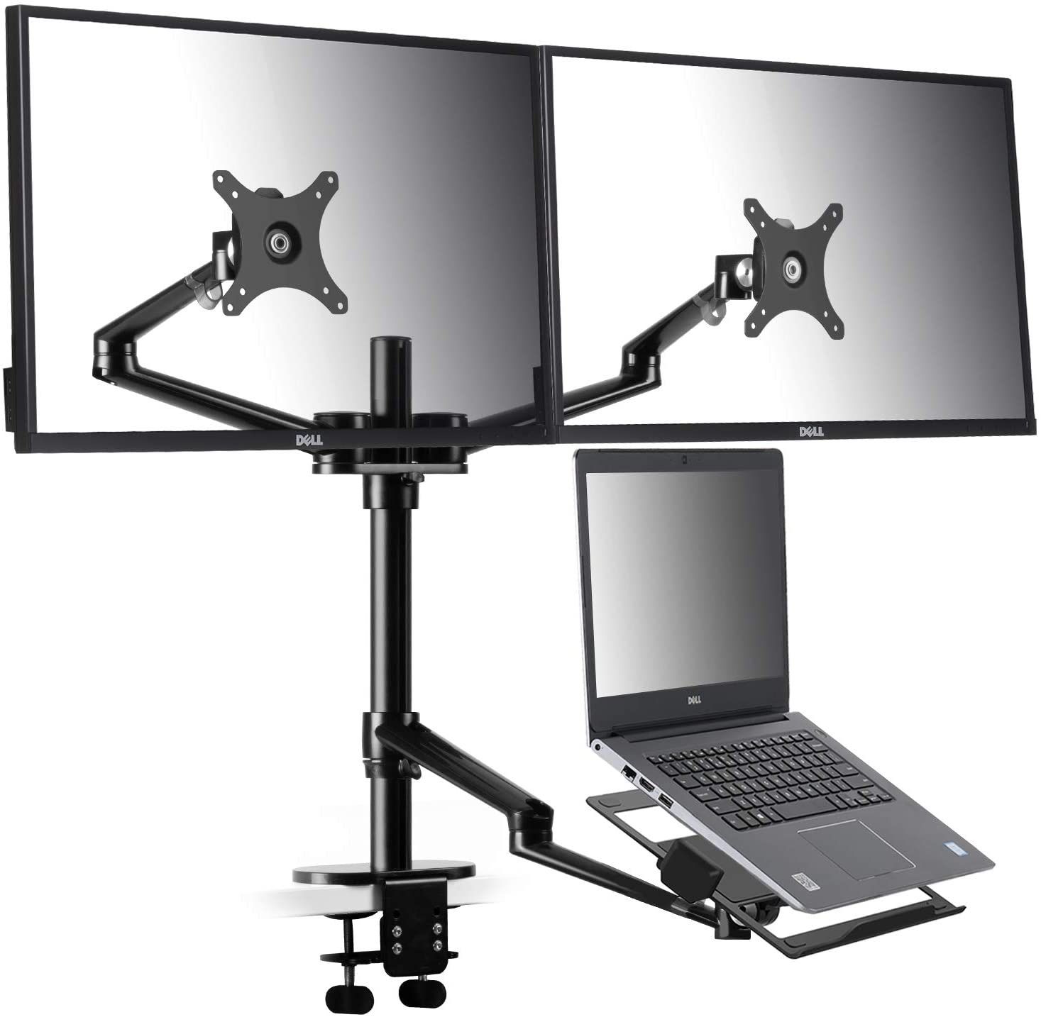 Dual monitor and laptop mount. 3 arm system
