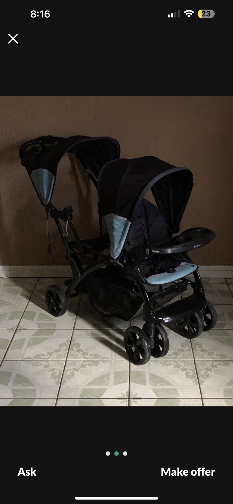 LIKE NEW BABY TREND SEAT AND STAND DOUBLE STROLLER!!!!!