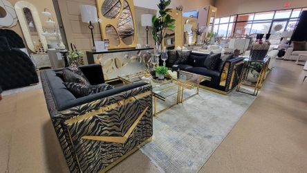 Hot Sale... Luxury Black Velvet & Gold Trim SOFA & LOVE SEAT. While supplies last!!