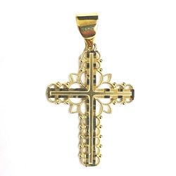 Elegant cross religious pendant 14K REAL YELLOW GOLD.