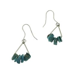 FAS Boho Hippie Drop Earrings, 925 Sterling Silver, Turquoise Gemstone Chips, Healing Metaphysical Jewelry, Retro Artisan Jewelry Gift for Woman or Te