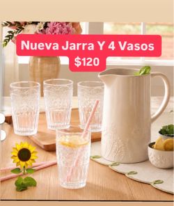 Set De 4 Vasos y Jarra Especial $120.00  Linea Wildflowers Princess House Ventas Finales