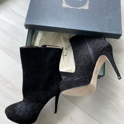Italian Luxury black suede high heels platform women boots 39,5 / 9,5