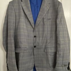 Stacy Adams Suit Jacket & Vest Gray & Blue Glen Plaid 50L 3XLarge