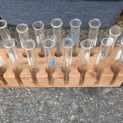 Wooden Lab Rack Test Tube Holder & 15 Pyrex Tubes