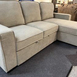 Cream Sleeper Sectional with storage chaise ~ Take Home Pay Later 