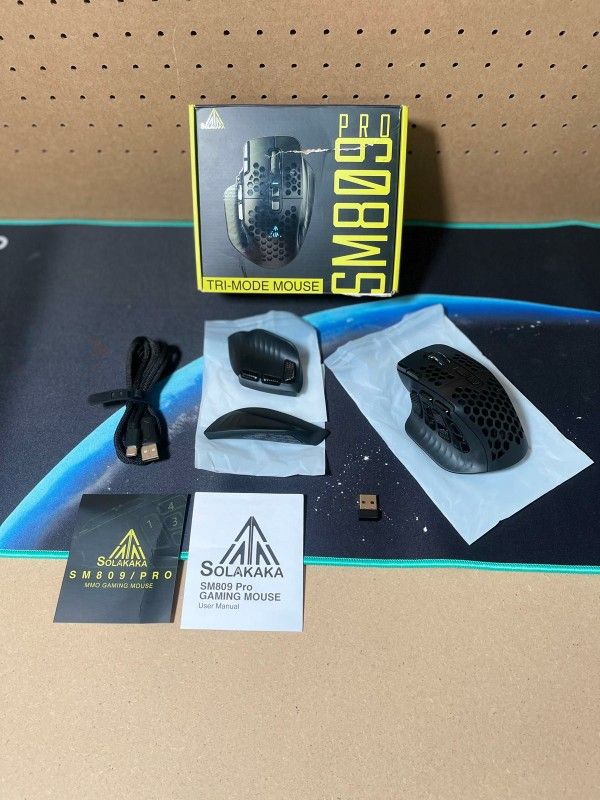 New SOLAKAKA SM809 Pro Gaming Mouse W/ 9 Side Buttons, 24000 DPI RGB Mouse for Gamer, 16 Programmable Macros MMO Mouse, Black