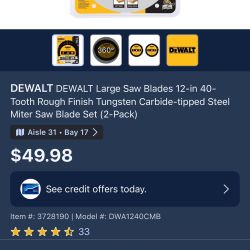 Brand New 12” DeWalt 2 Pack Miter Saw Blades