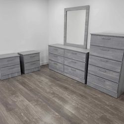 Dresser Whit Mirror, Chest And 2 Nightstands - Cómoda Con Espejo , Gavetero Y 2 Mesitas De Noche 
