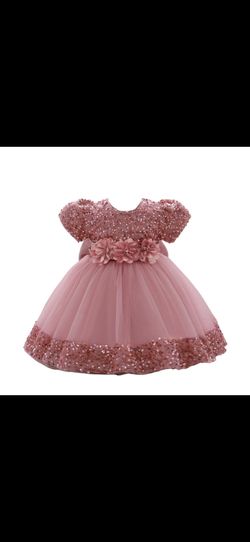 New Pink Sequin Tulle Dress With Detachable Bow Back