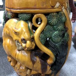 Vintage Jaguar in Jungle Porcelain Stool Table 