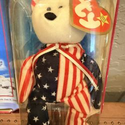 Ty Teenie Beanie Baby Spangle the Bear, released as part of the McDonald's International Bears II collection in 1999.  	Spangle represents the USA wit