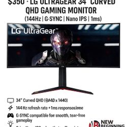 34” LG UltraGear Curve QHD GAMING Monitor 