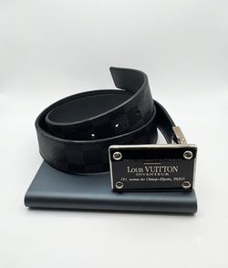 Louis Vuitton Damier Graphite Check Inventeur Plaque Buckle Belt Men’s 85