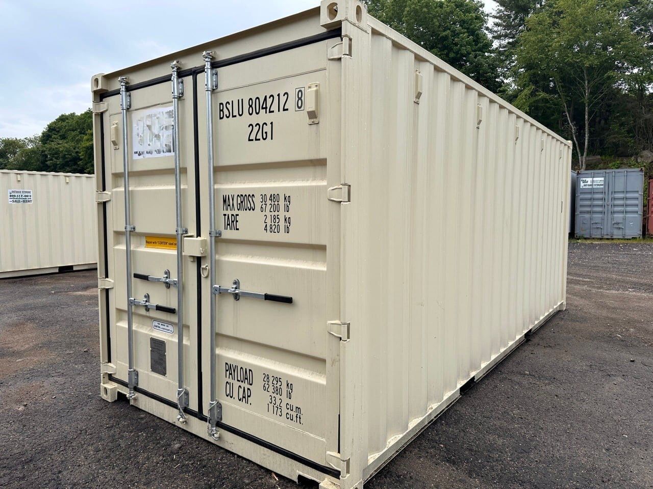 20′ x 8′ x 8.5′ Tall– Wind and Watertight  Used Shipping / Storage Container – Beige 