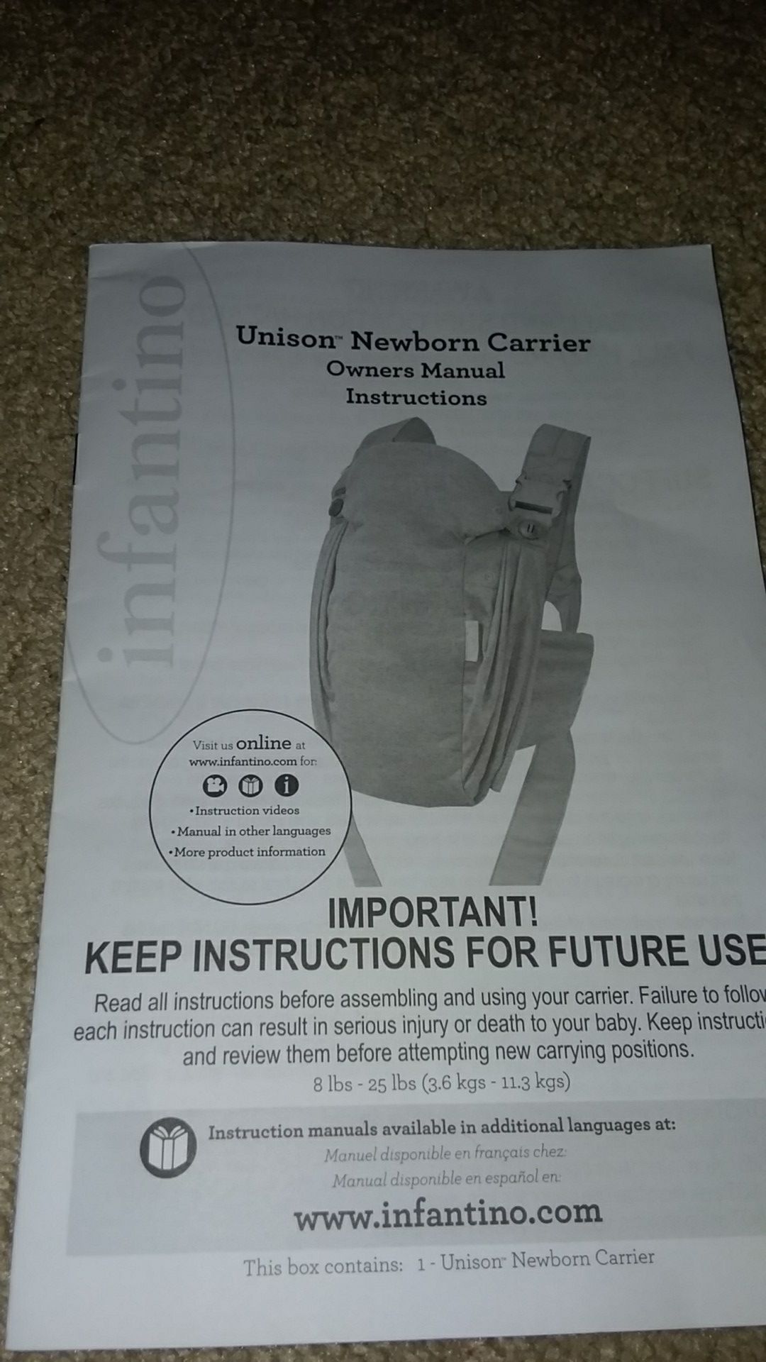 Infantino unison sale newborn carrier