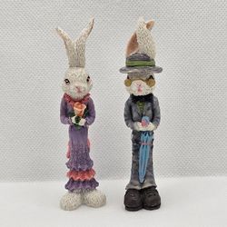 2 Tall skinny mini Easter Mr & Mrs Bunny Figures Set Rabbit 4" Decor Vintage
Lot of 2 resin bunny figurines
Excellent Pre-owned condition

Approximate