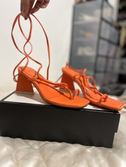 Orange Laced Up Midi Heel