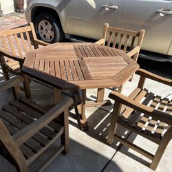 Vintage Smith & Hawken Teak Octagonal Table and 4 Matching Smith Hawken Chairs