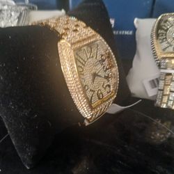 Invicta Gold Iced Out Tonneau Watch 47mm
