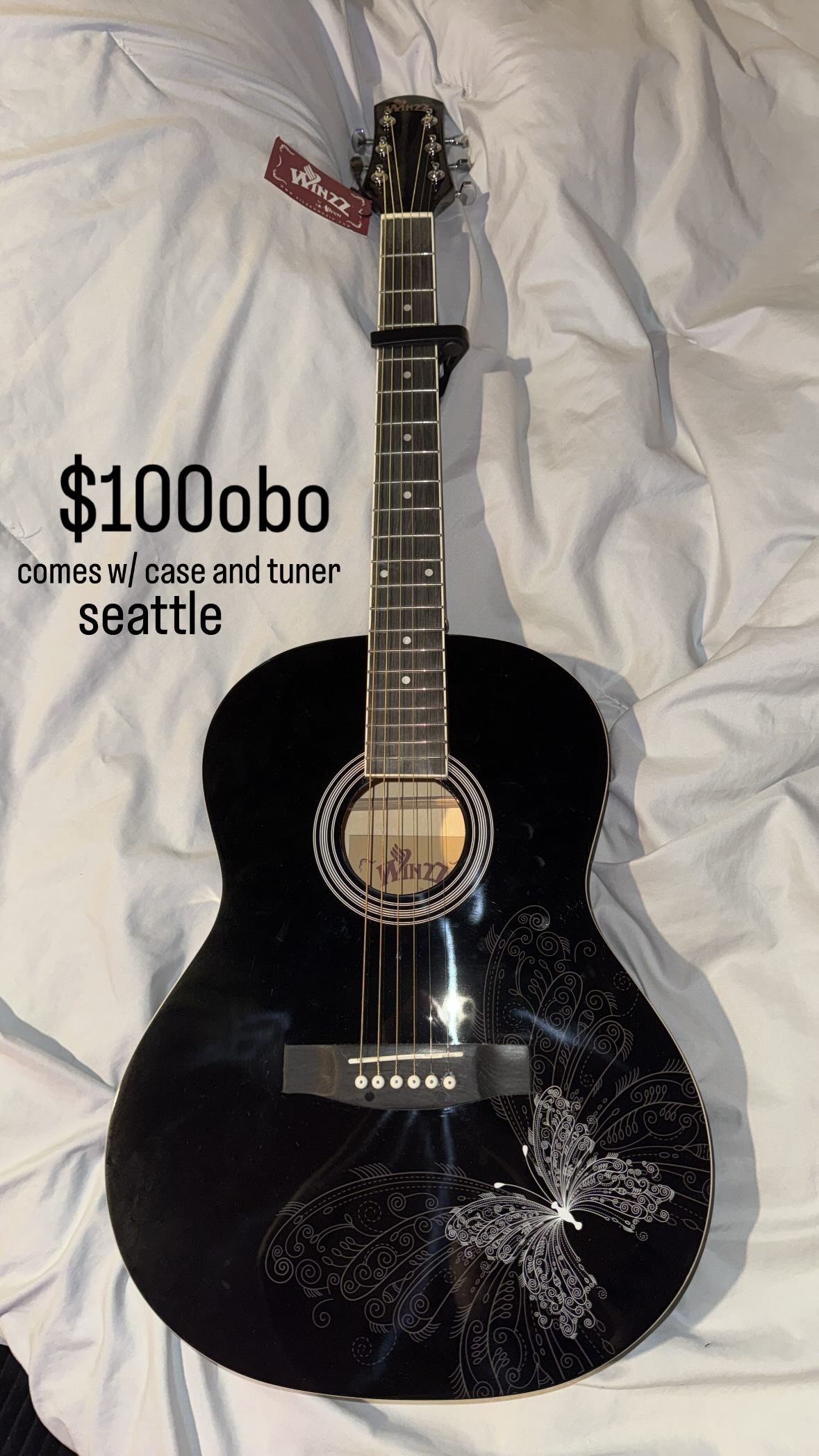 Black Acoustic Butterfly Guitar