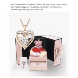 Brand new Preserved Red Rose Gift Box with Heart Necklace Eternal Real Rose Dainty Love Pendant Romantic Gift for Women on Anniversary, Birthday, Vale