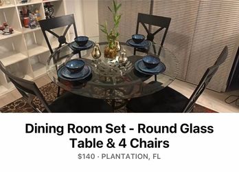 Dining Room Set - Round Glass Table & 4 Chairs
