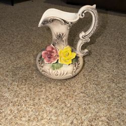 Large Vintage Capodimonte Porcelain Pitcher / Vase 9.5” Tall