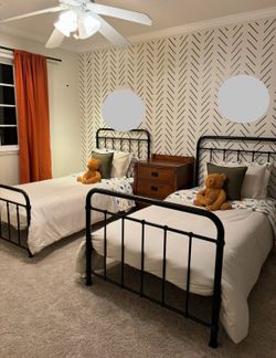 2 Twin Black Metal Bed Frames and Nightstand