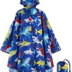 WAWSAM Kids Rain Poncho Reusable Toddler Raincoat Waterproof Rain Jacket for Age 3-15