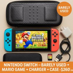 🎮 Nintendo Switch – Barely Used + Super Mario + Charger + Case – $260 OBO